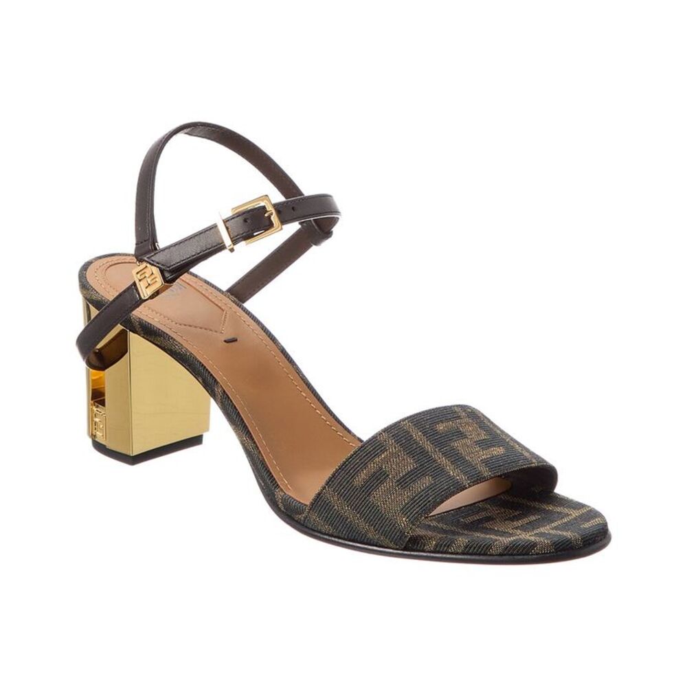 Fendi Delfina Ff Jacquard & Leather Sandal, Brown